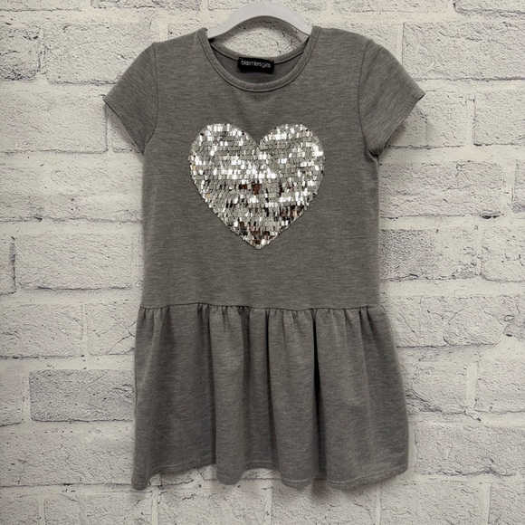 Bloomie’s Girls Gray Sequin Heart Kids Casual Dress Size 6 - Picture 1 of 9